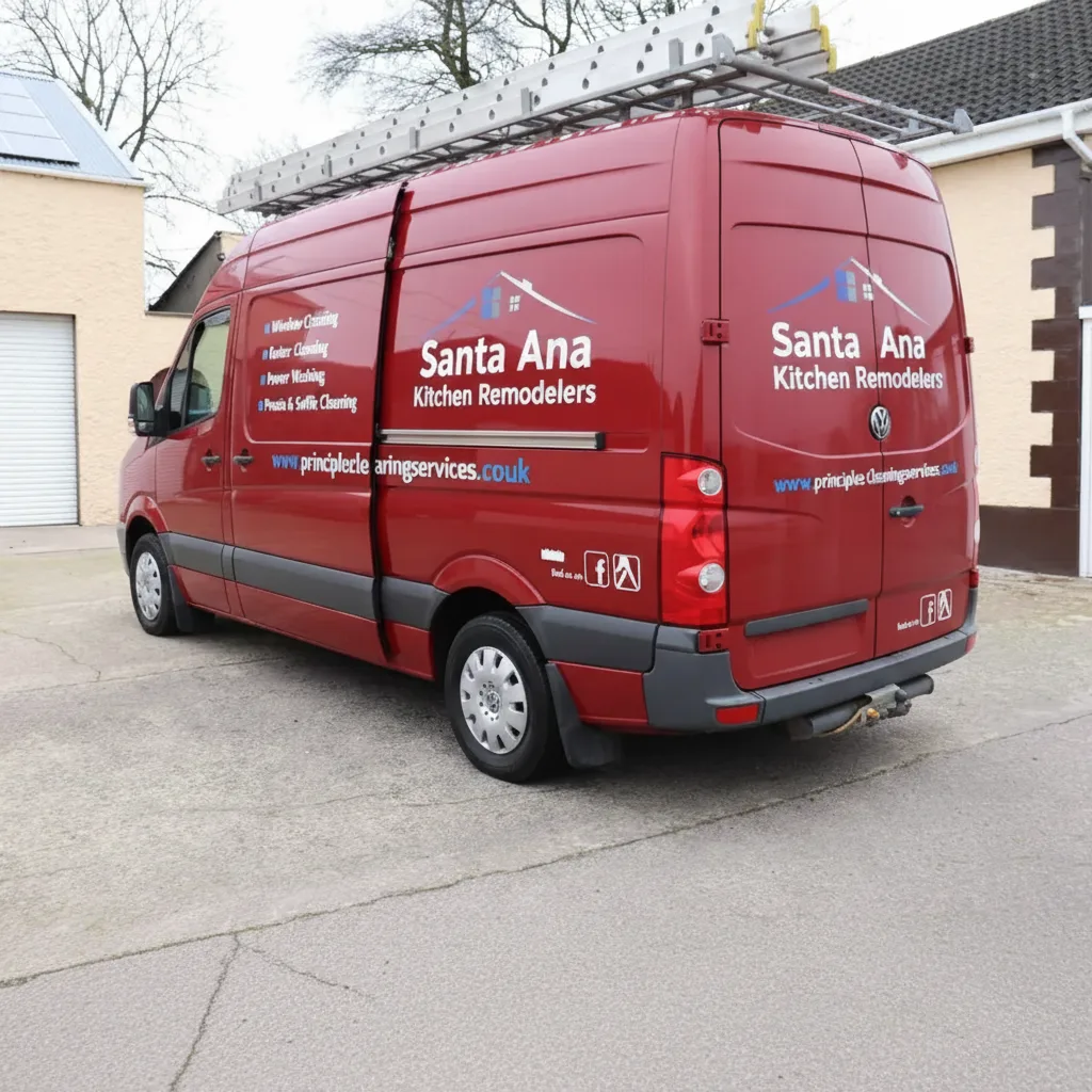 Santa Ana Kitchen Remodelers company van with phone number 562-620-3522